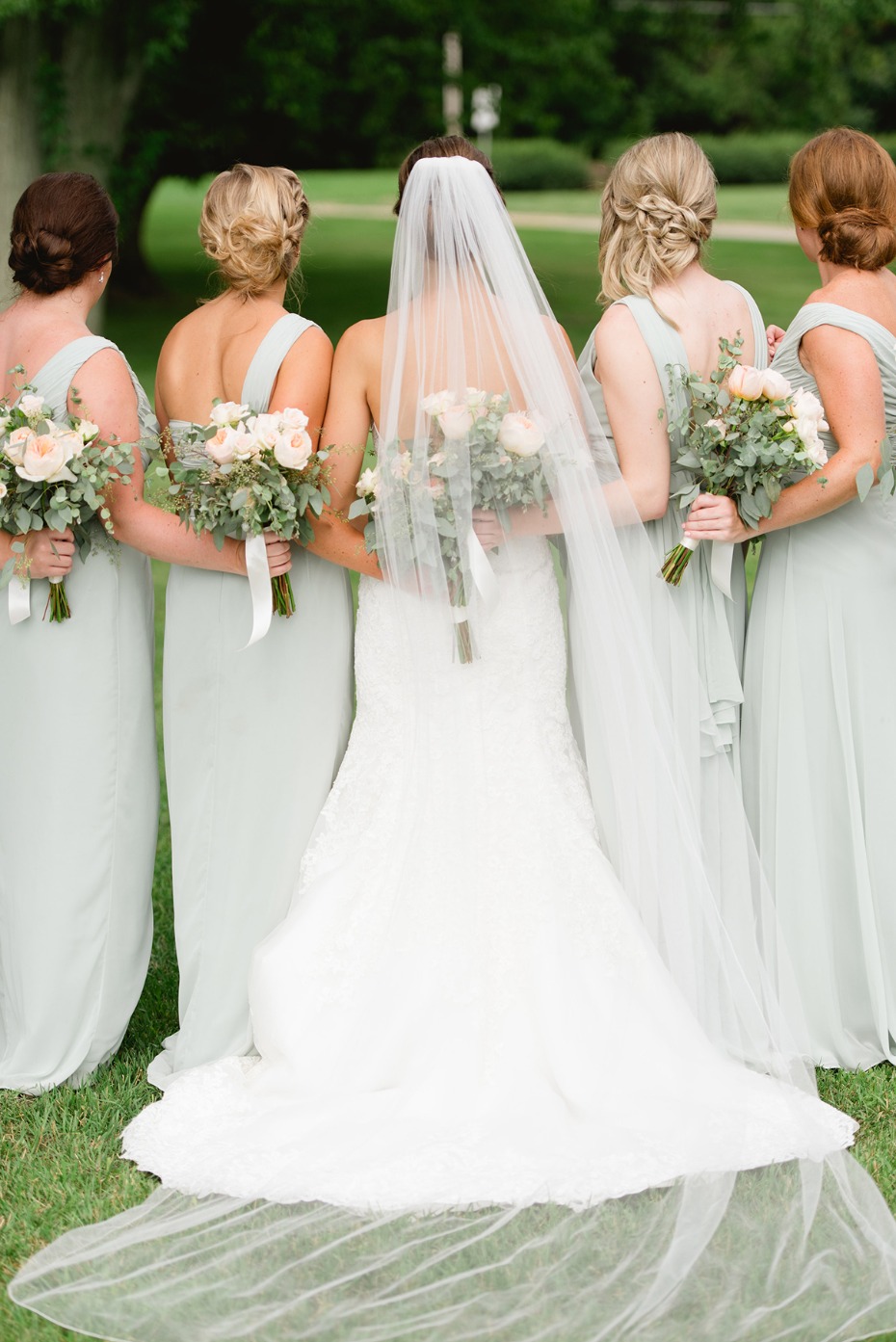 bridal party in soft mint