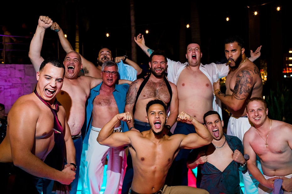 Shirts off wedding guests