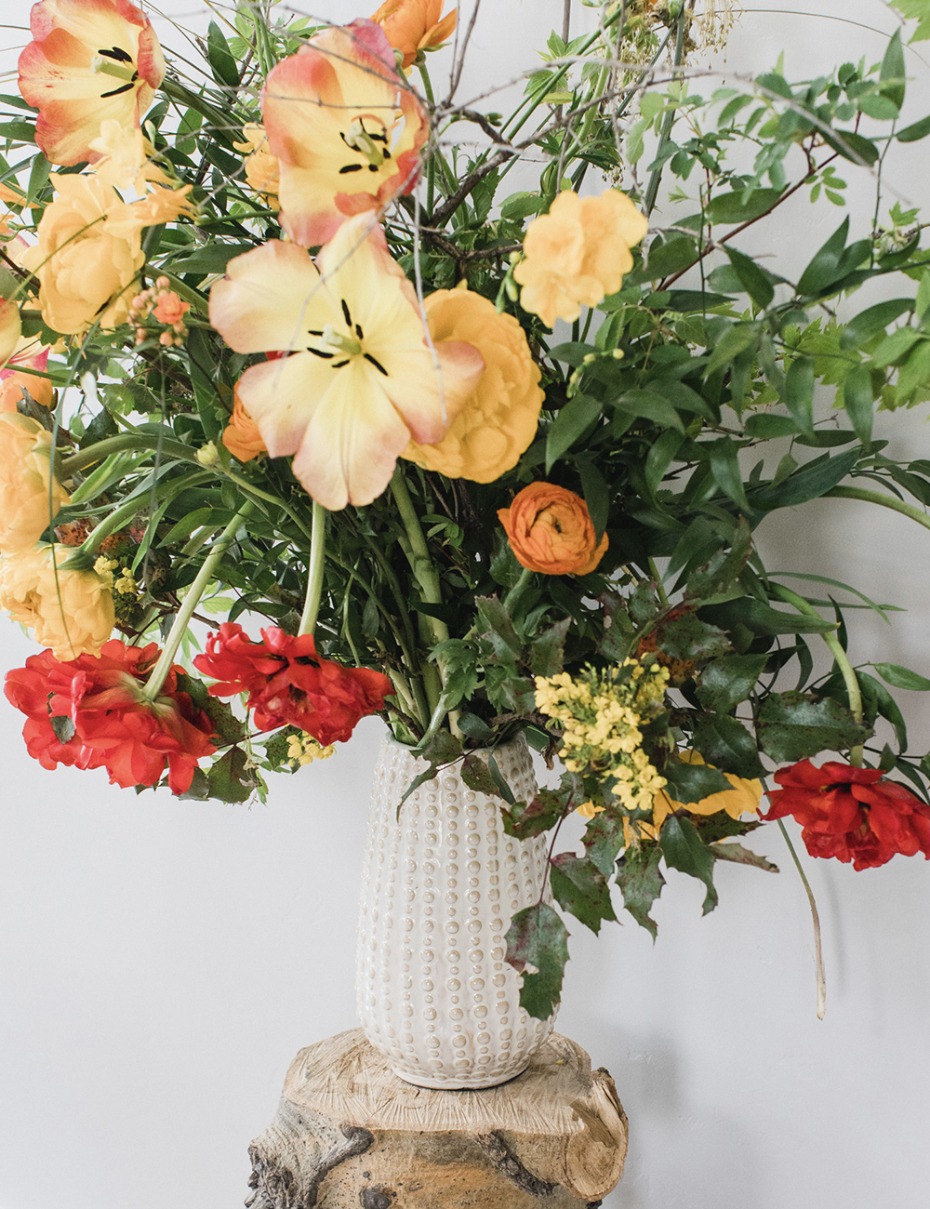 beautiful yellow, red and green floral arrangement