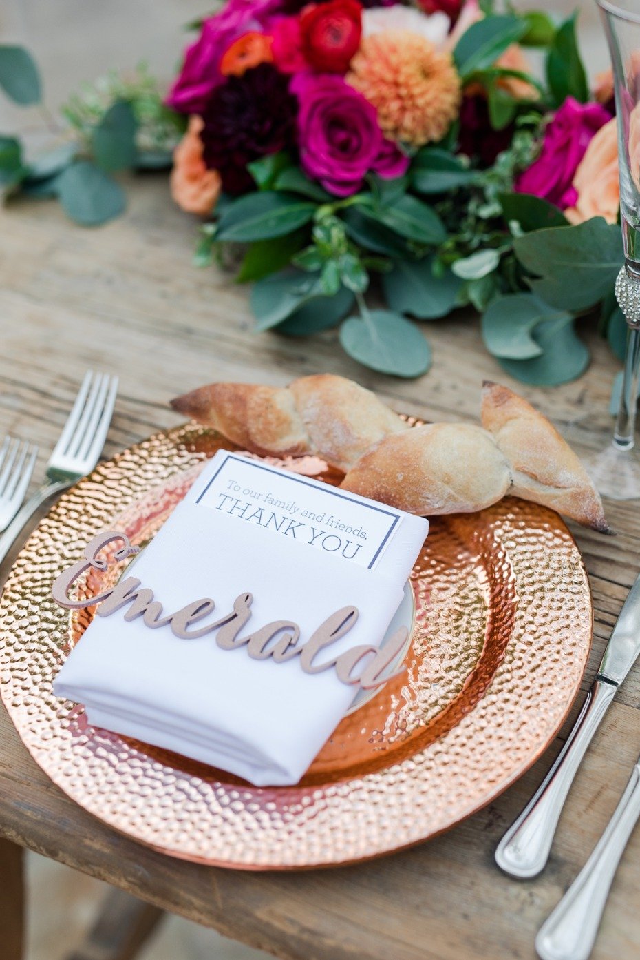 rose gold charger and laser cut place card