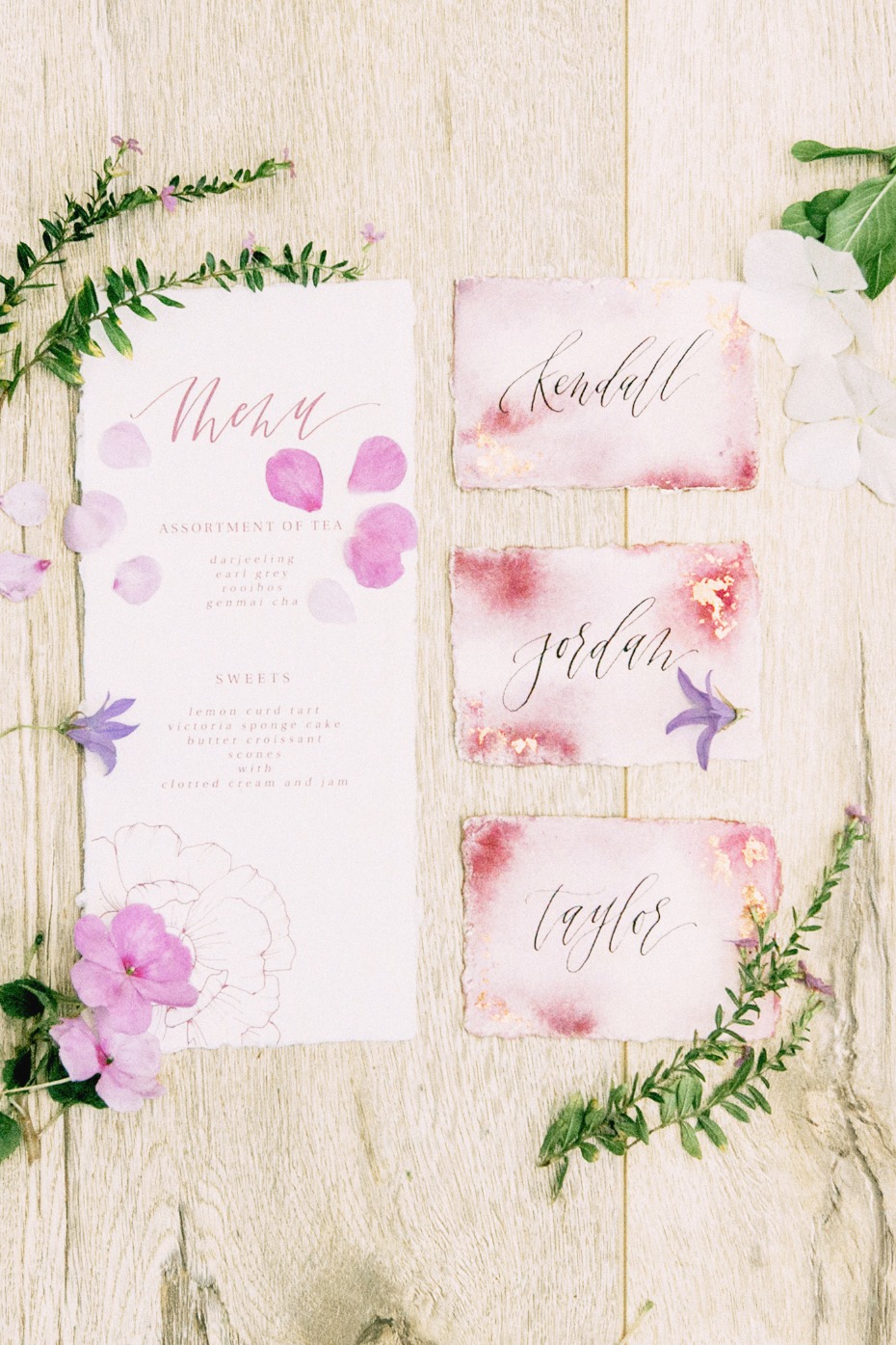 watercolor wedding menu and place cards