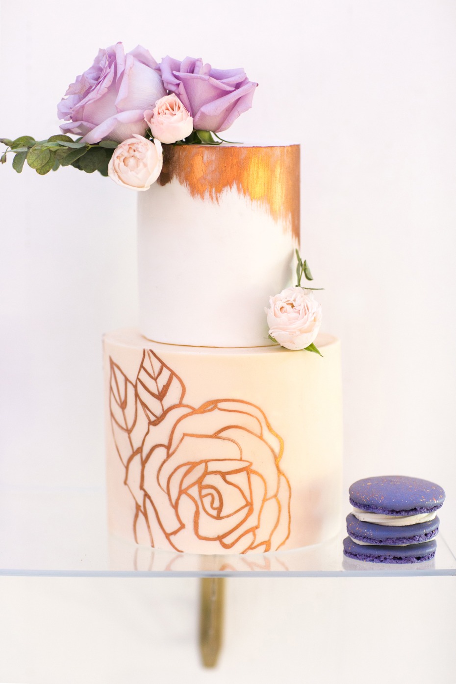rose painted wedding cake