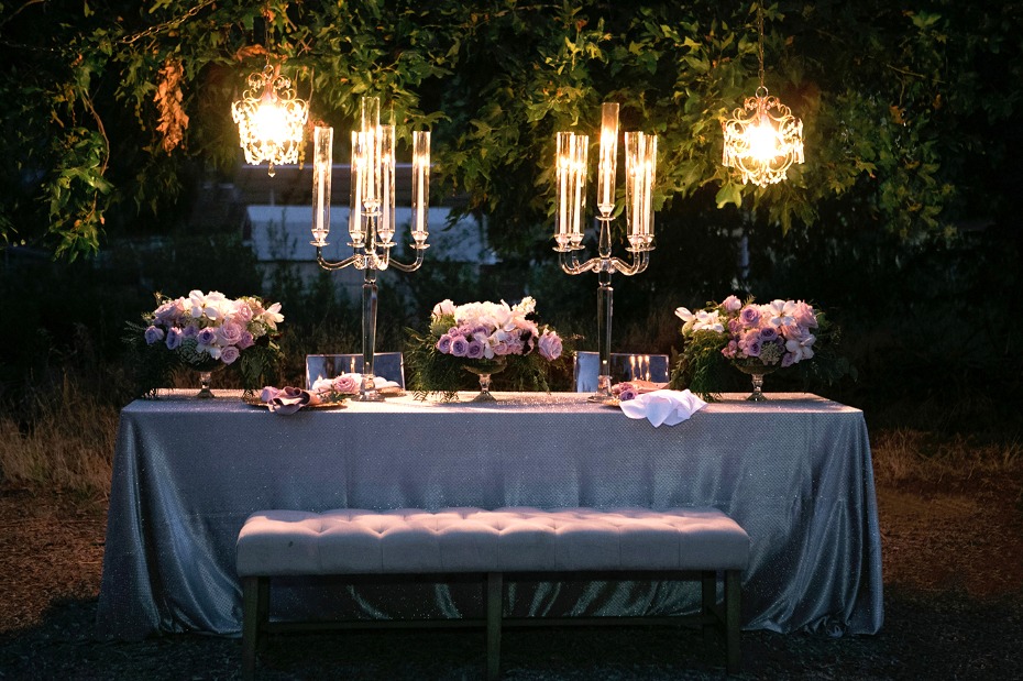 wedding table with glamorous style at night