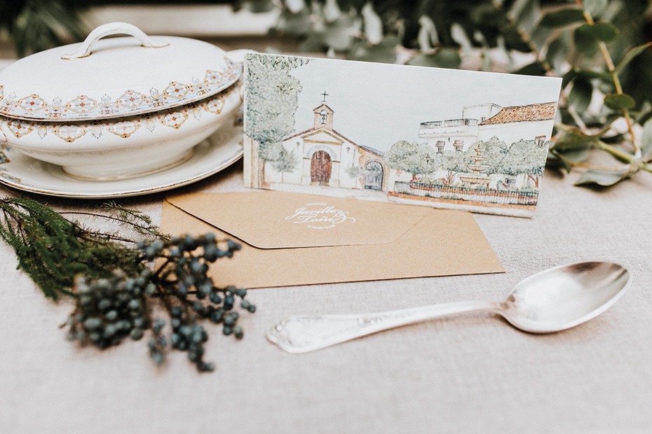 wedding stationery modeled after the couples hometown