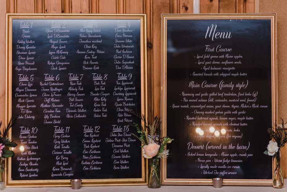 wedding menu and table assignments
