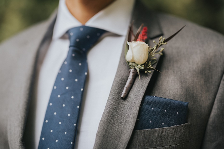 groomsmen in grey suits with blue ties