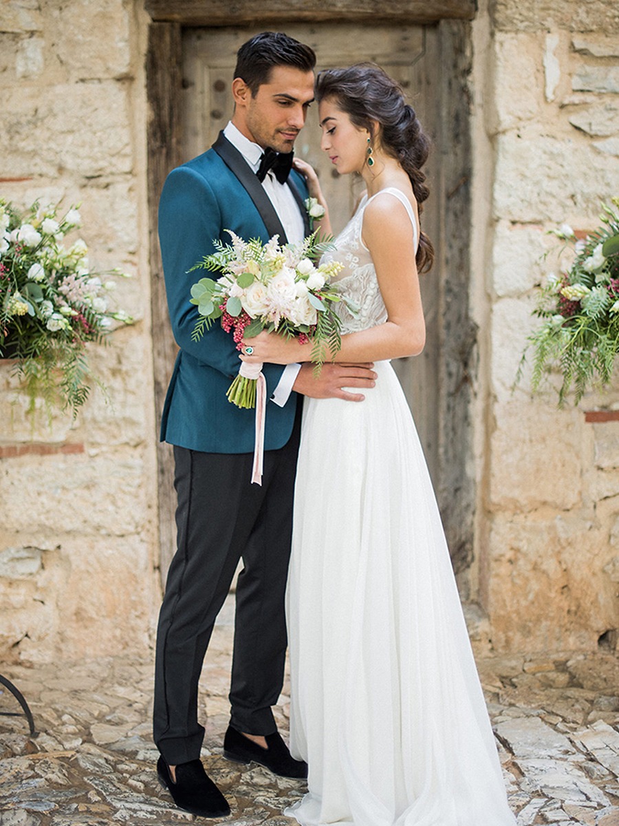 Soft Pink And Emerald Green Winter Wedding Ideas in Greece