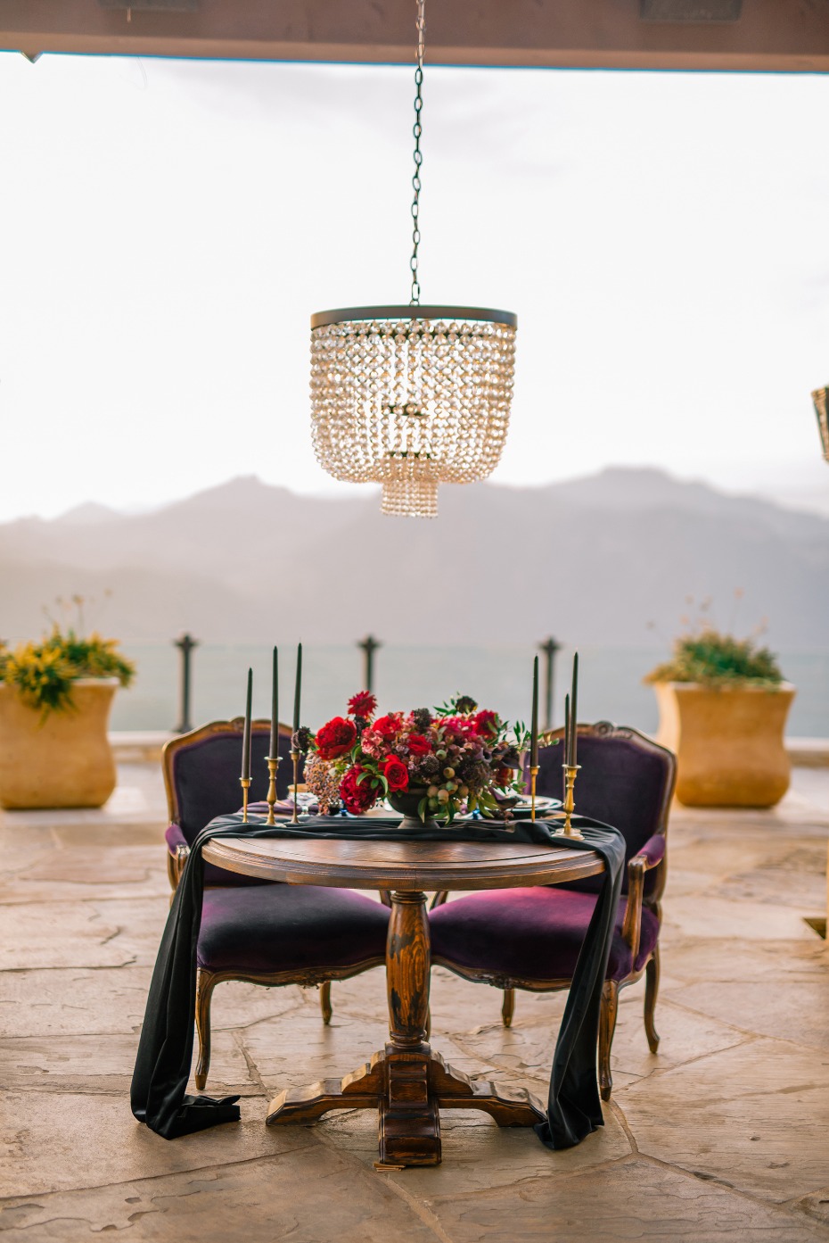 Jewel toned sweetheart table for two