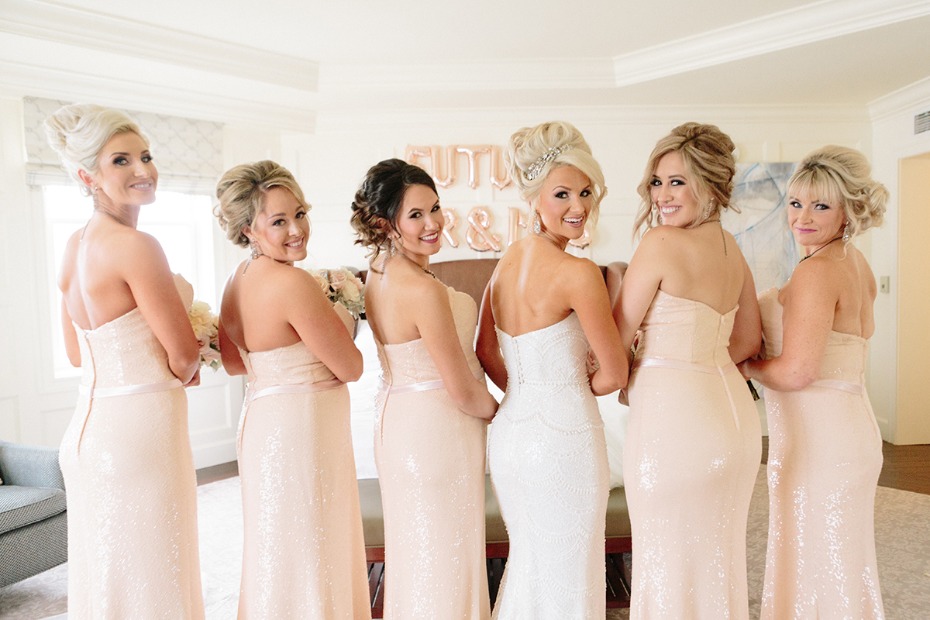 Sparkly blush bridesmaid dresses