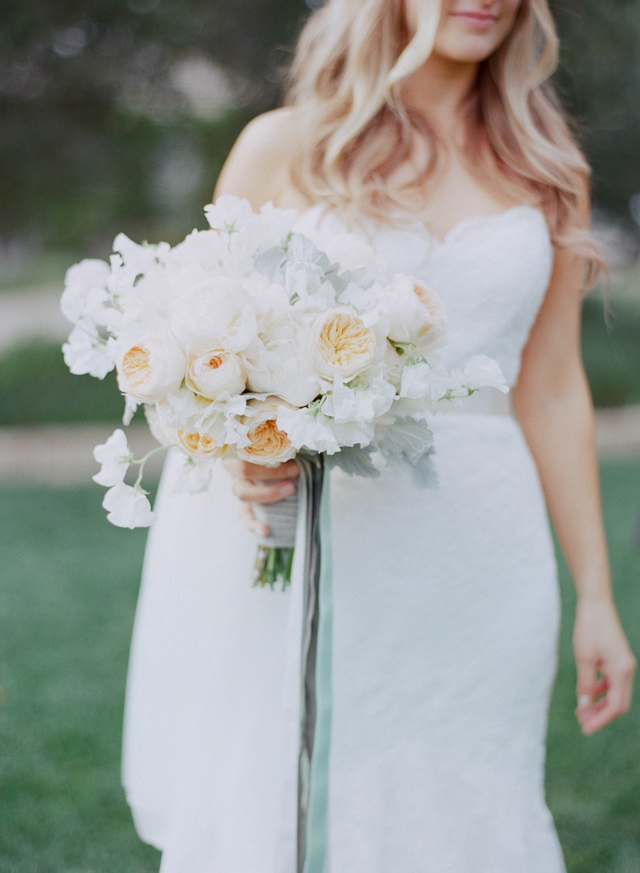 peach, white and mint wedding bouquet
