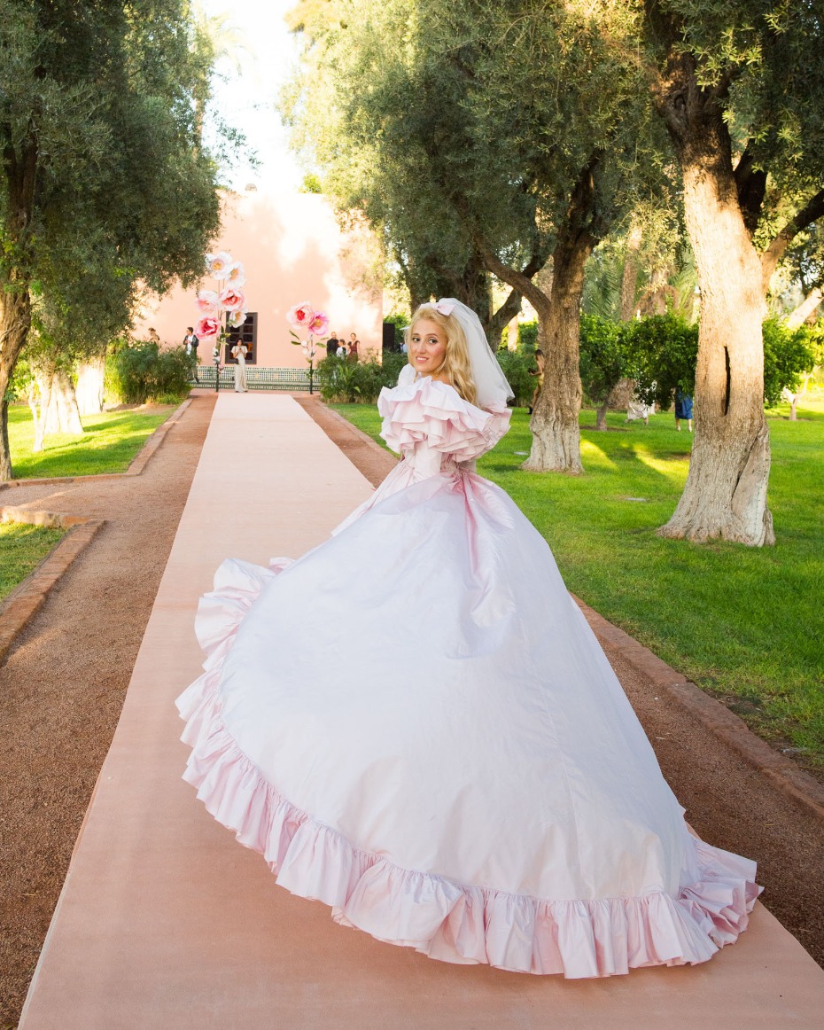 pink and ruffled wedding dress by Giambattista Valli