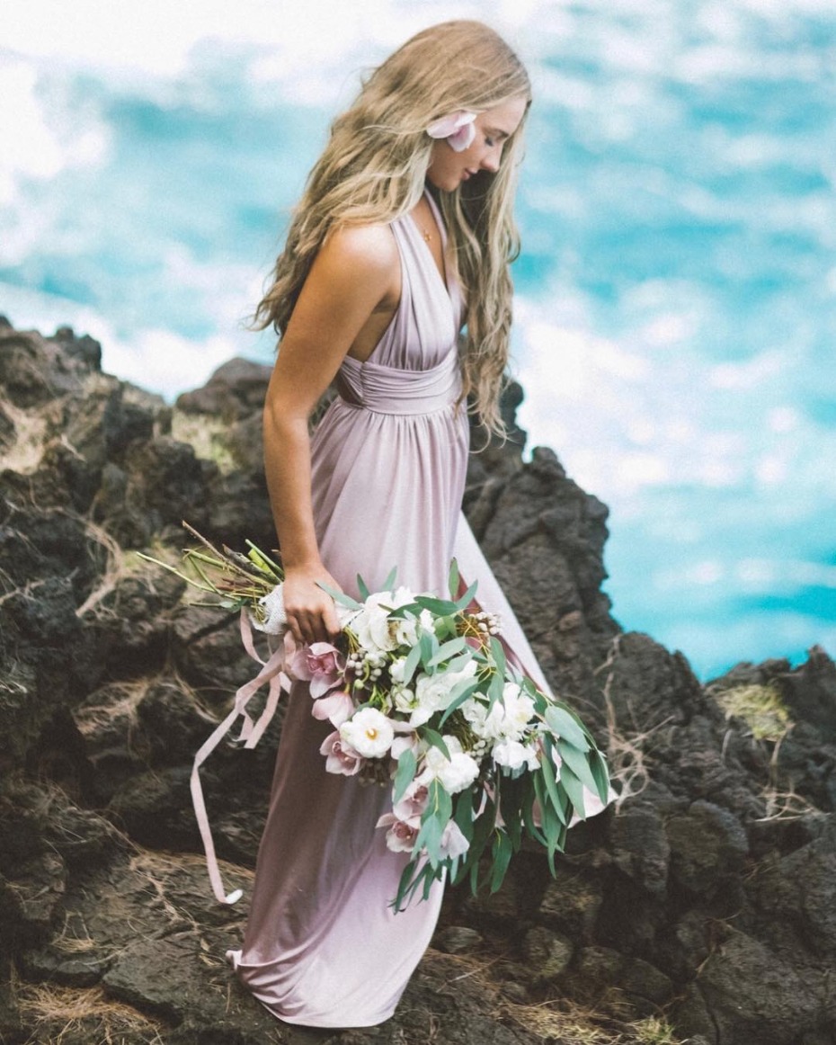 Bridesmaid on a Cliff in Maui Photo by Angie Diaz