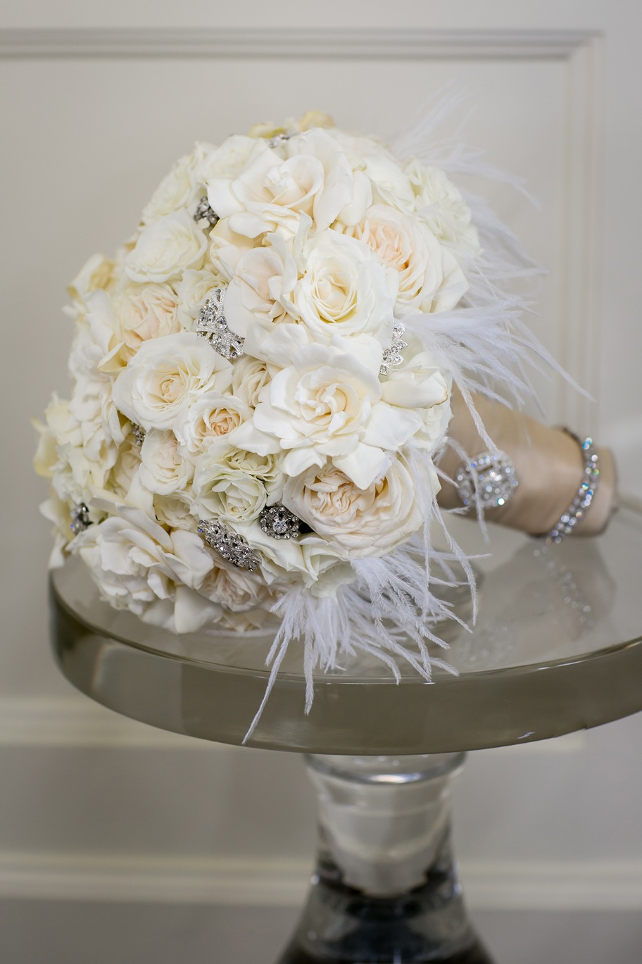 glamorous all white wedding bouquet
