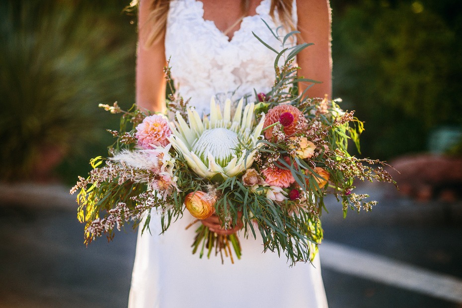 Giant protea wedding bouquet
