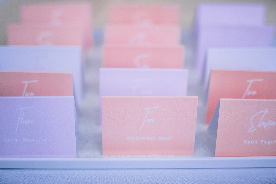 Pink ombre escort cards