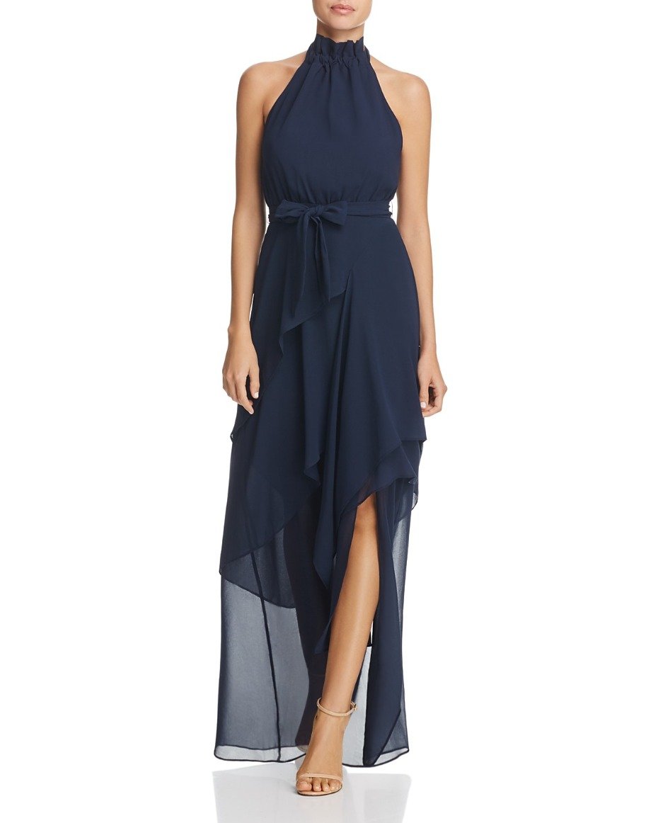 Bloomingdale's Allude Halter Maxi Dress in Navy