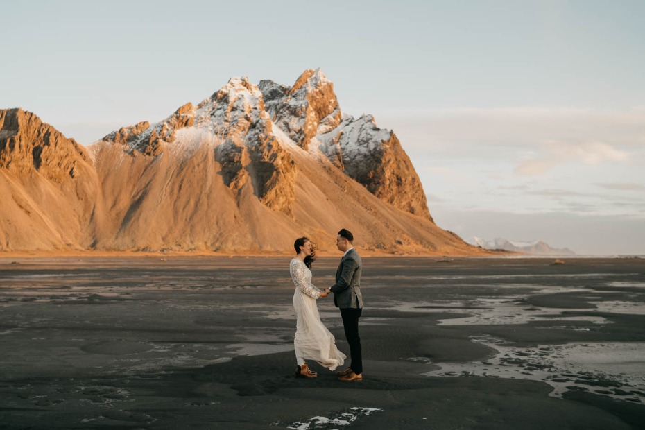 Gorgeous elopement in Iceland on a black sand beach