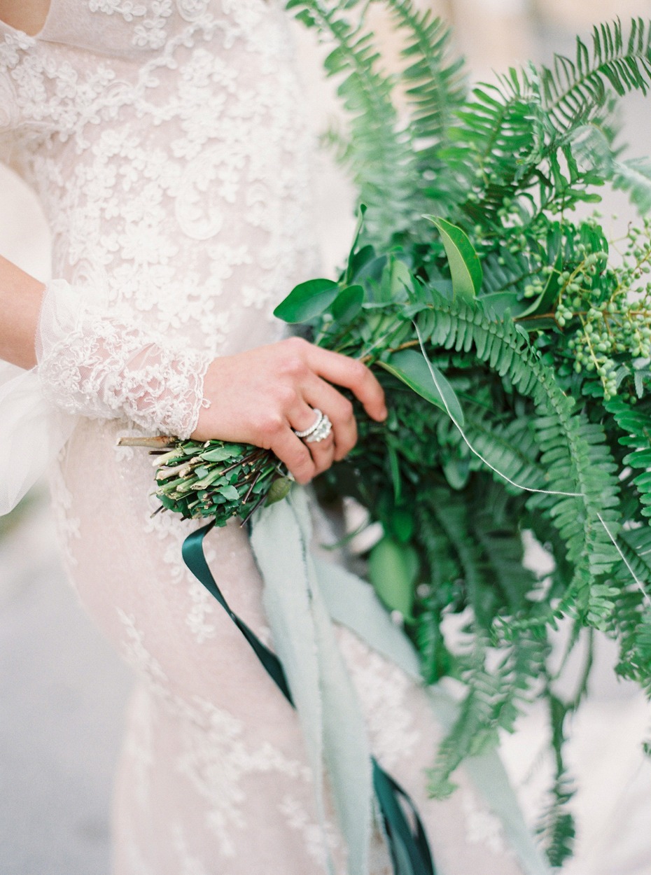 wedding ring and all greenery bouquet