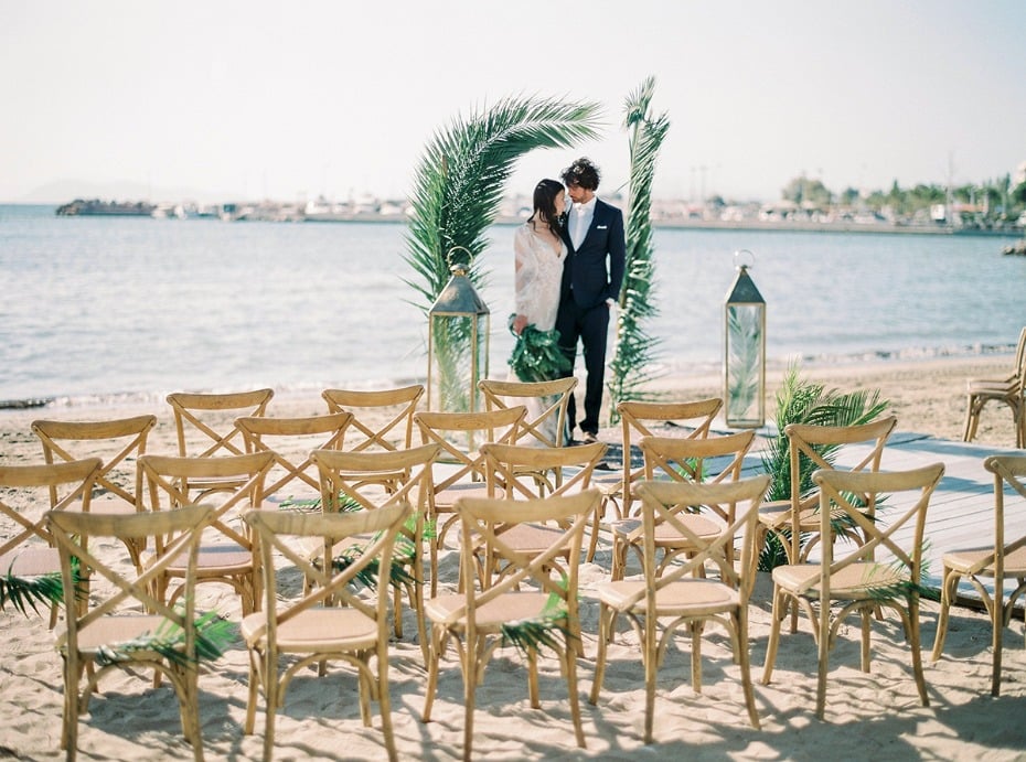 modern and organic themed wedding ceremony on a beach