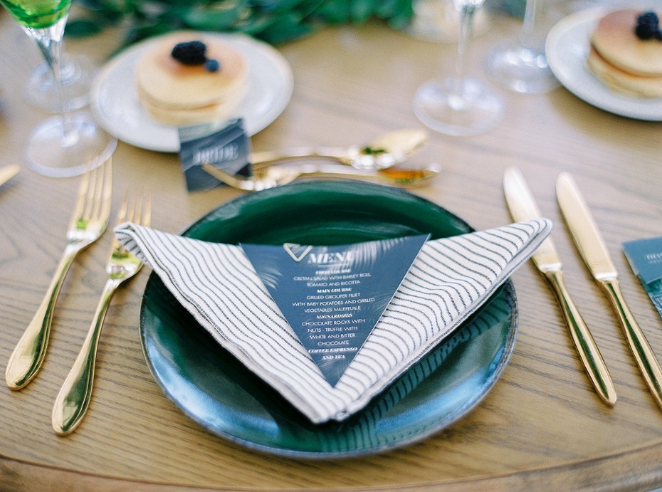 modern gold and green wedding table decor