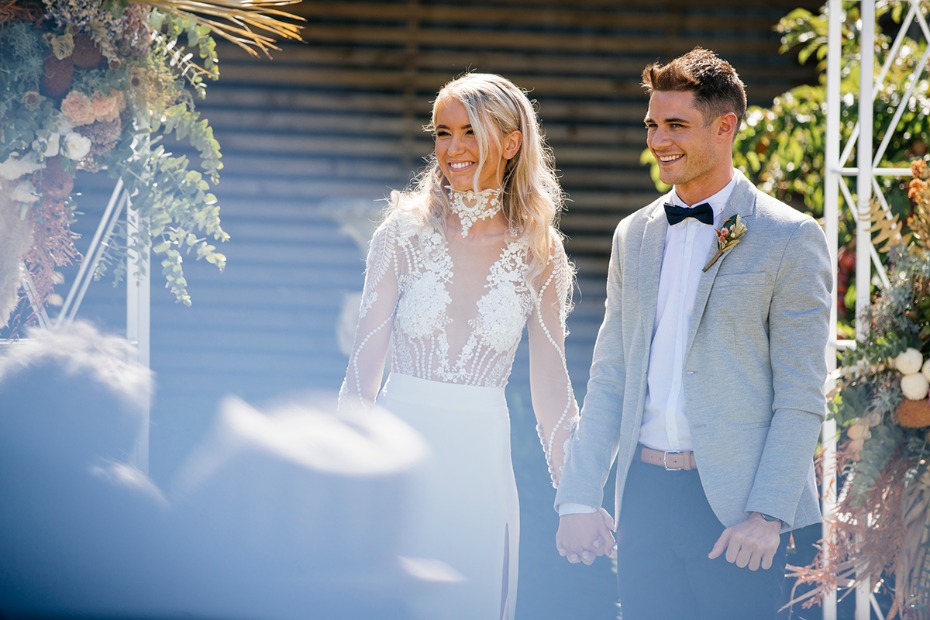 wedding couple with fun festival style