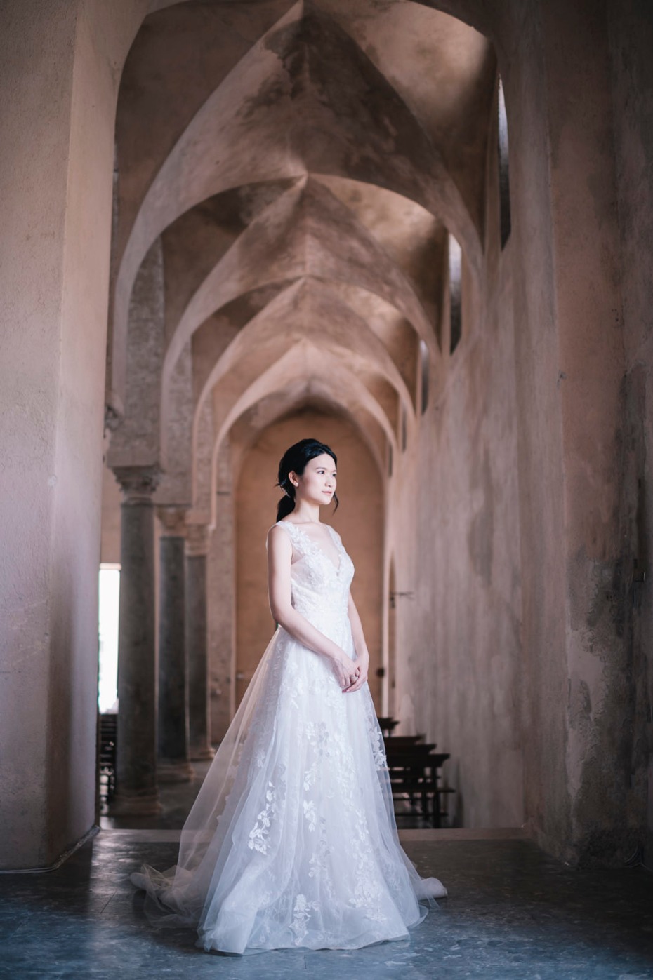 bride in a romantic wedding chapel