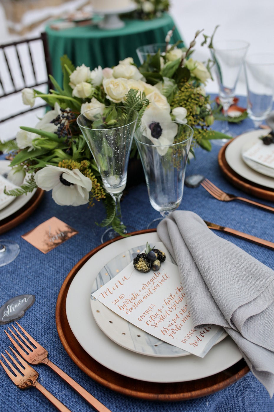 marble and copper wedding place setting