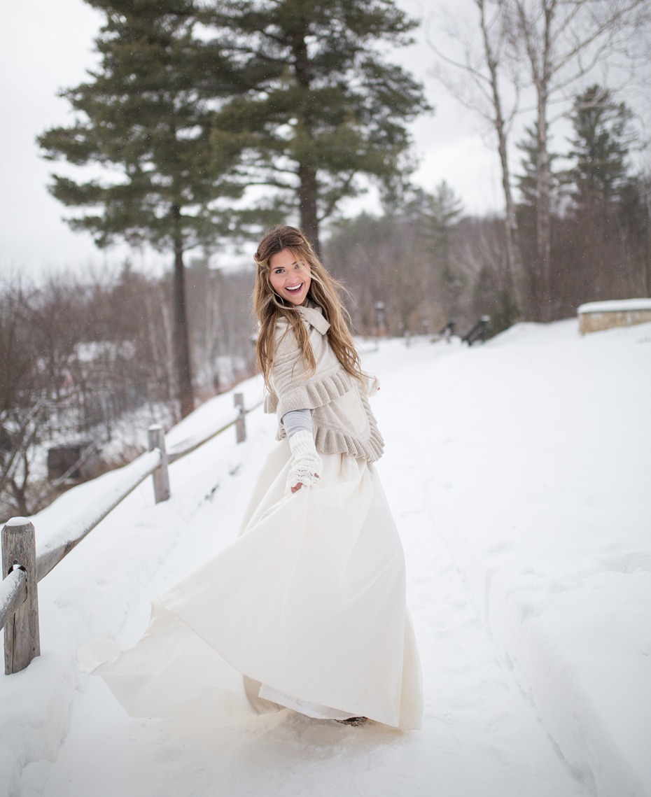 winter bride looking cozy