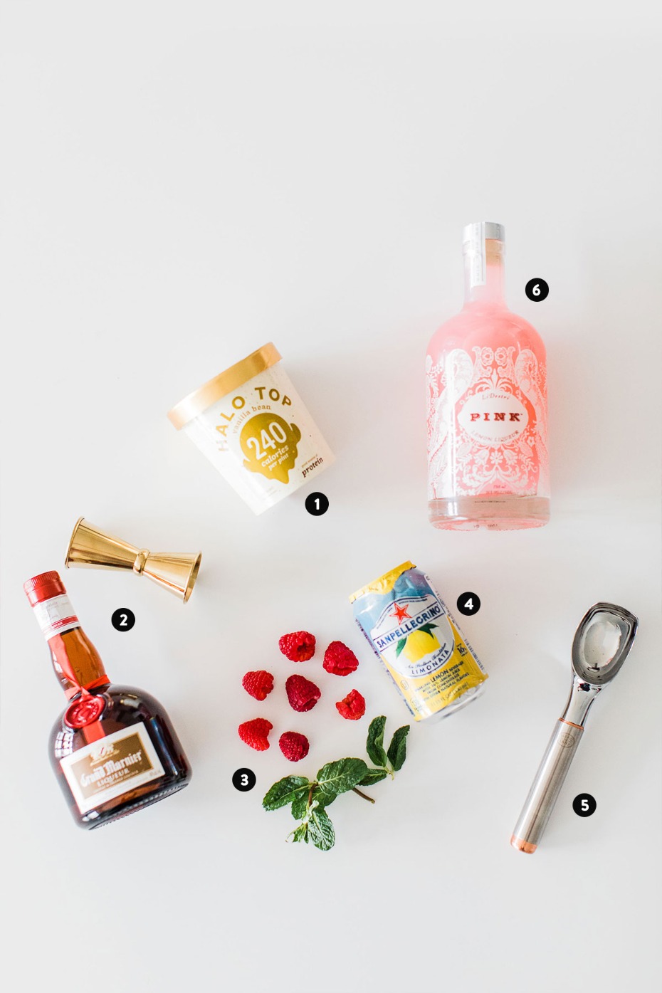 Ingredients For Sunset Ice Cream Float From LiDestri Pink Lemon Liqueur