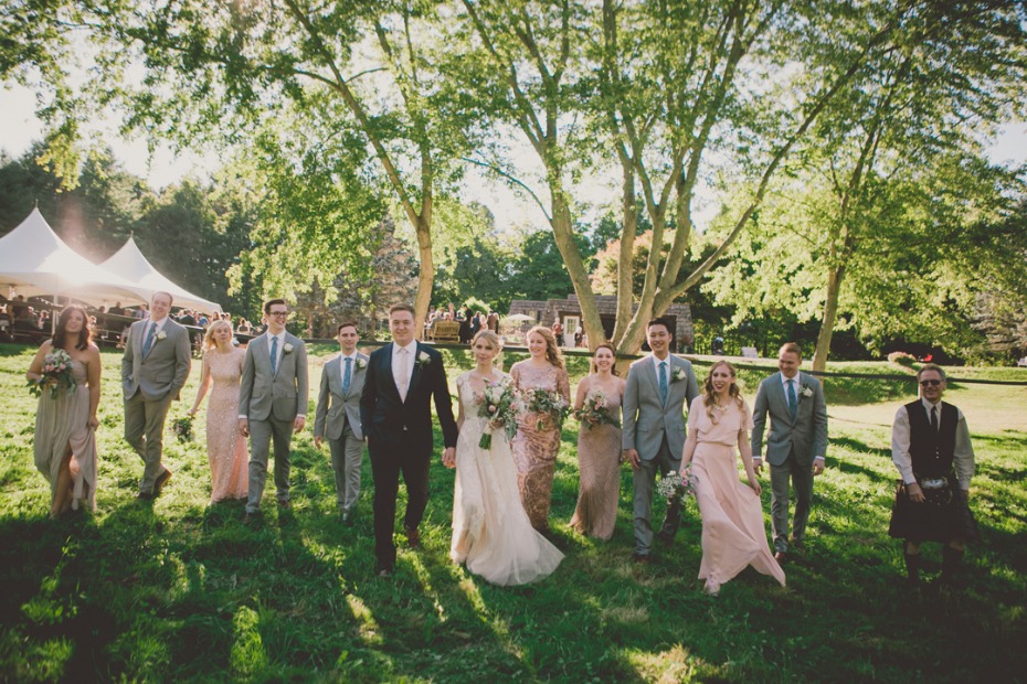 blush and grey wedding party