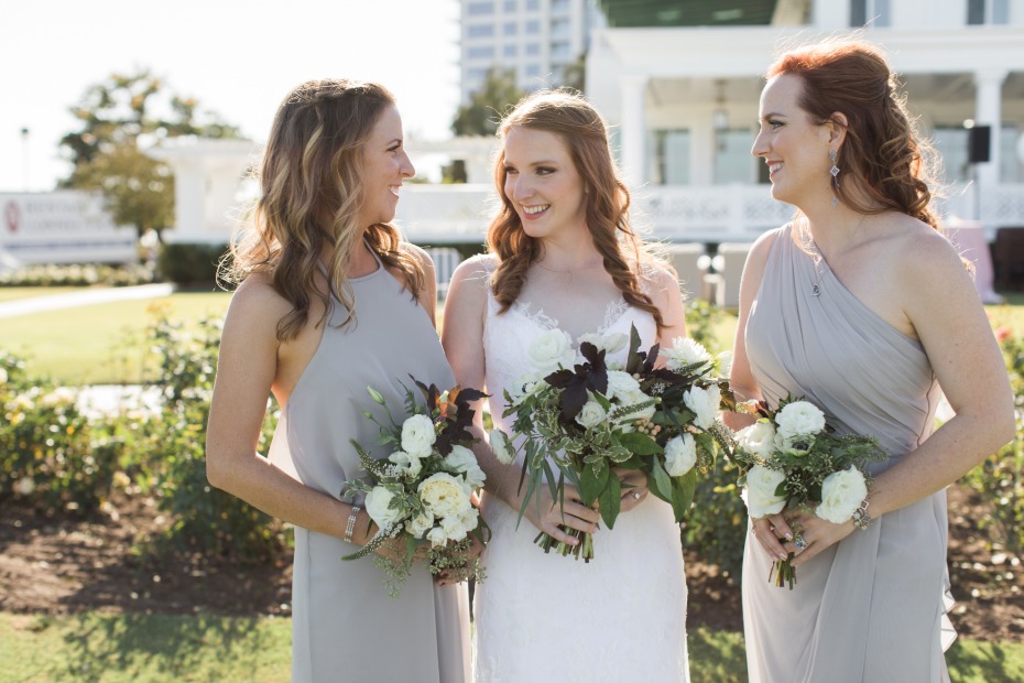 Grey bridesmaid dresses and white bouquets