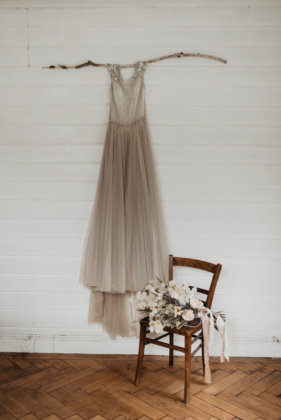 Gorgeous smoky silver wedding dress