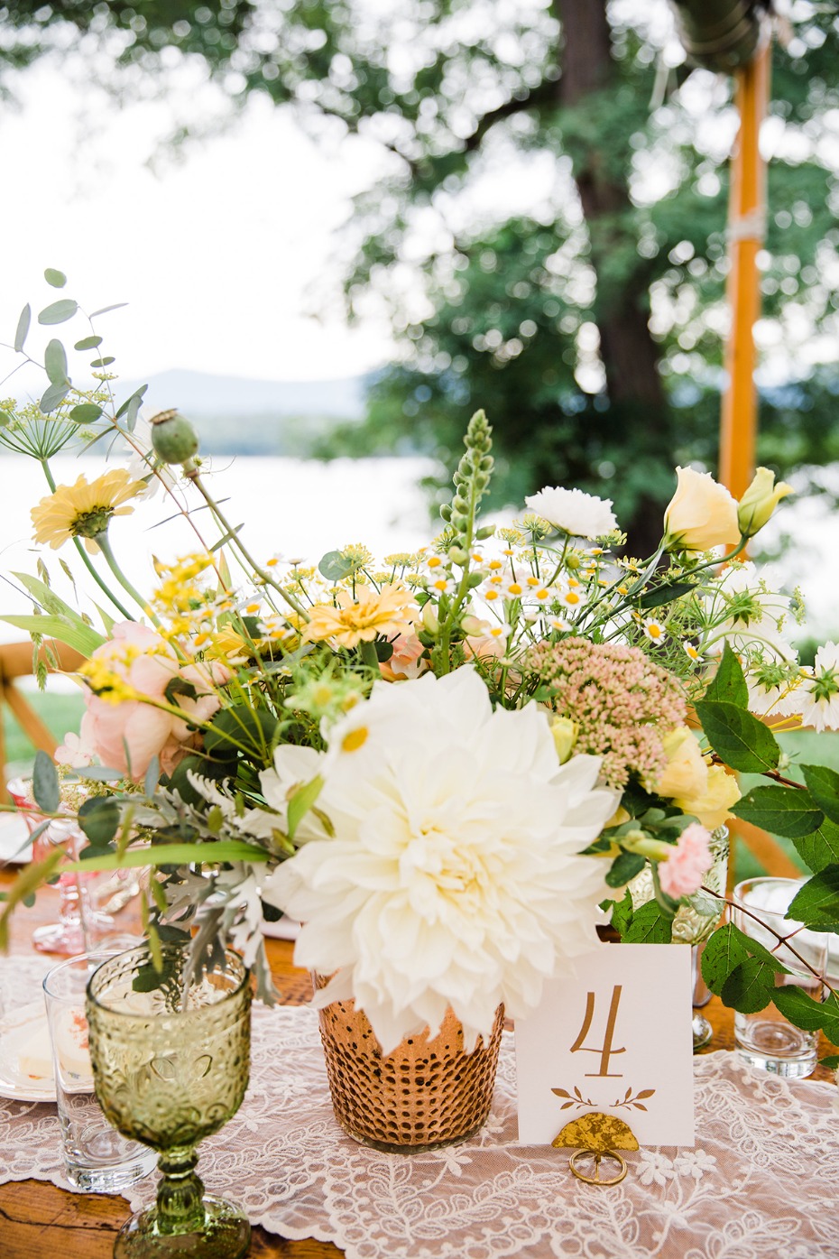 bright and summer inspired wedding floral centerpiece