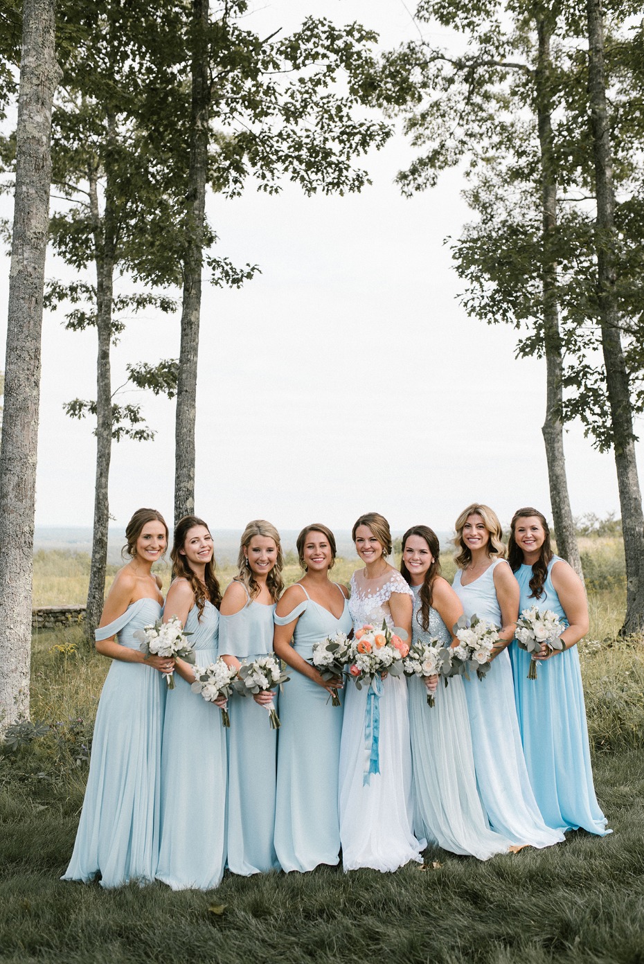 Mix and match bridesmaid dresses in light blue