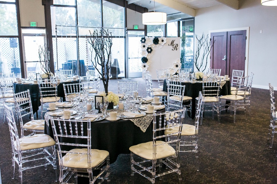 Glam black and white wedding with crystal chairs