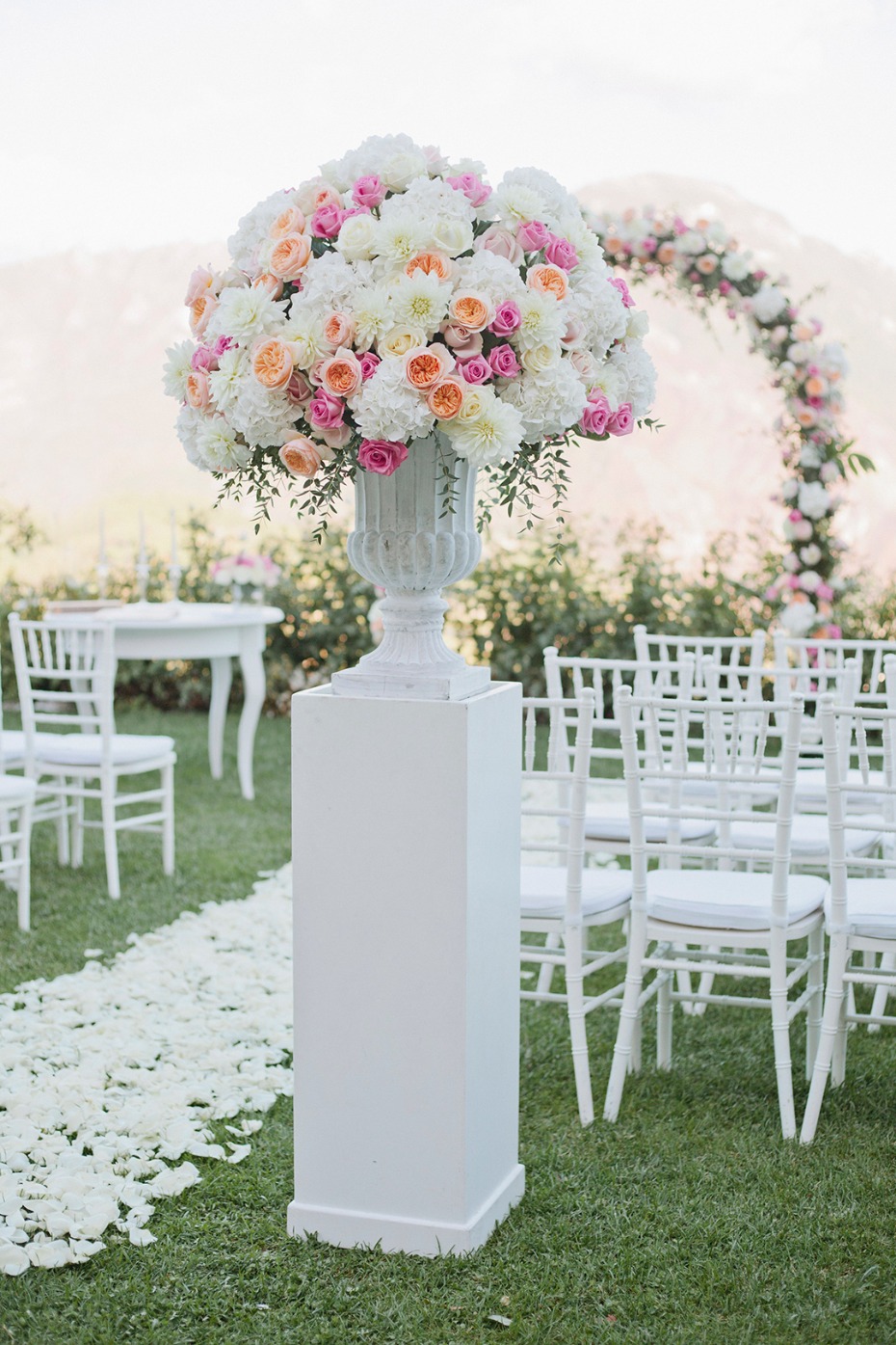 oversized floral arrangement on a pedistal