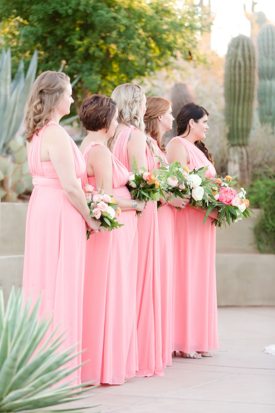 soft pink floor length bridesmaid dresses