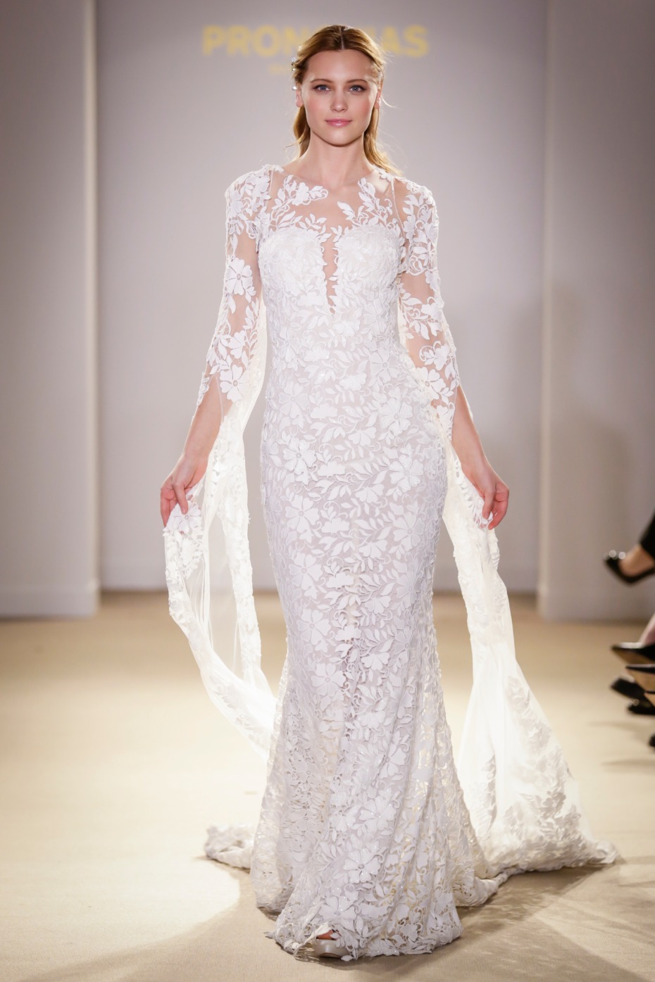 long sleeve lace wedding gown with lace train