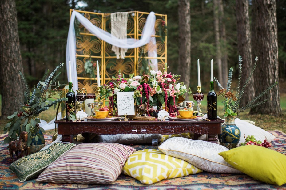low wedding table with pillow seating