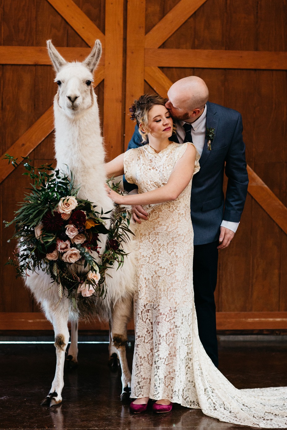 you and me and this llama on our wedding day