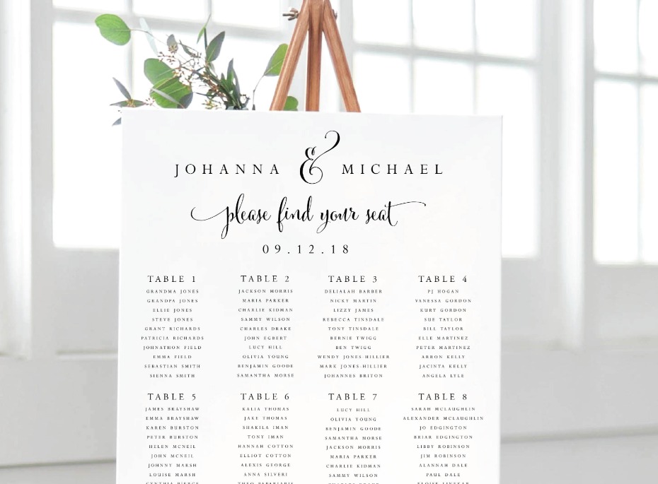 Instant Download Seating Chart
