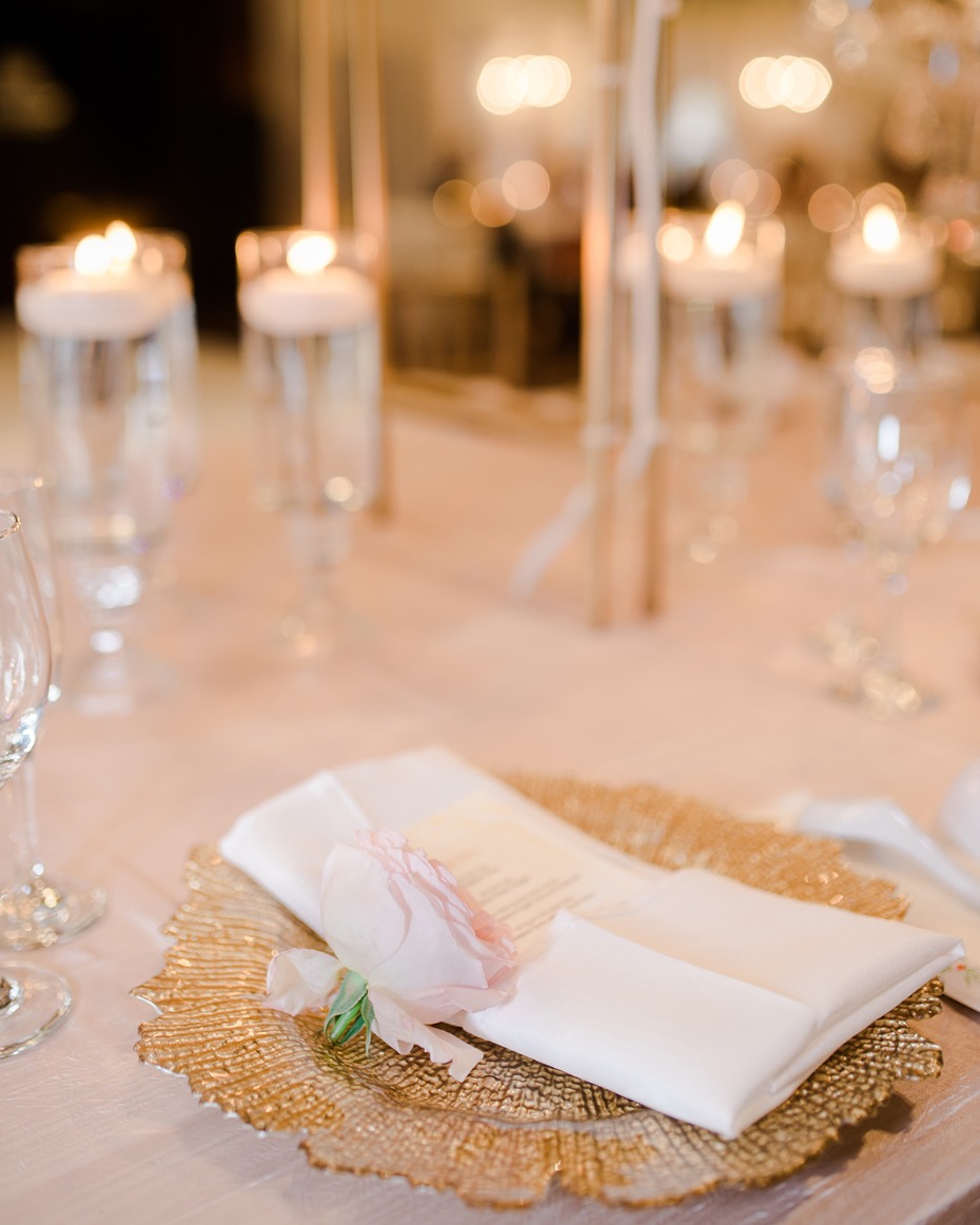 soft pink and gold wedding place setting