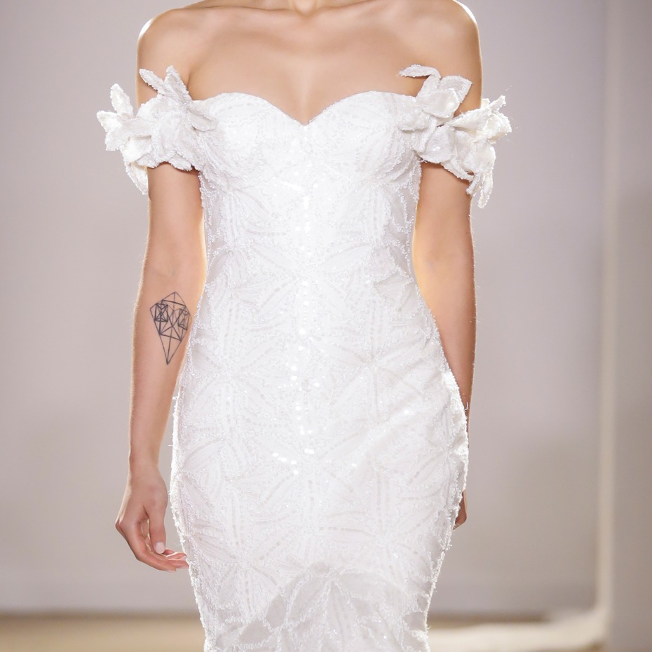 off the shoulder wedding gown from Pronovias