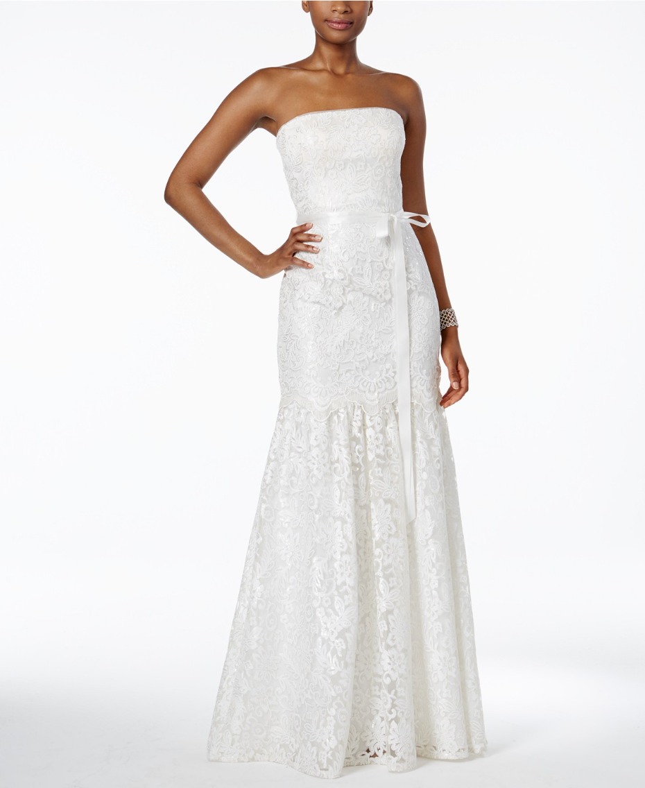 strapless lace wedding gown under $400