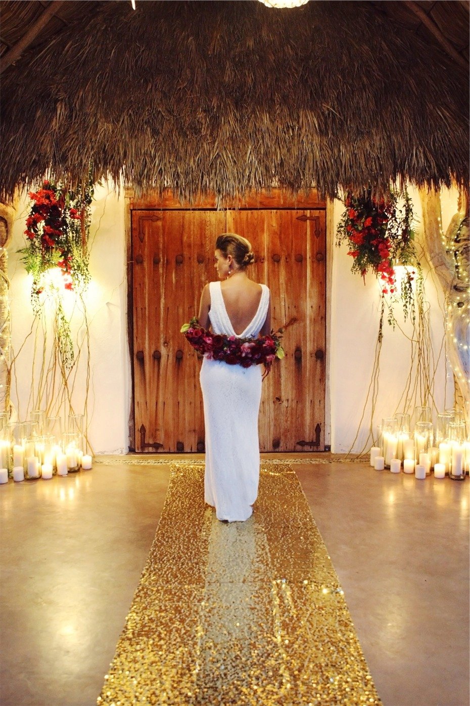 tropical and glamorous candle lit wedding ceremony in Mexico