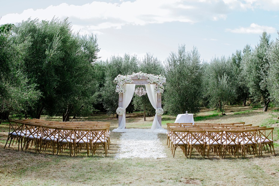 outdoor wedding ceremony with ultra chic decor