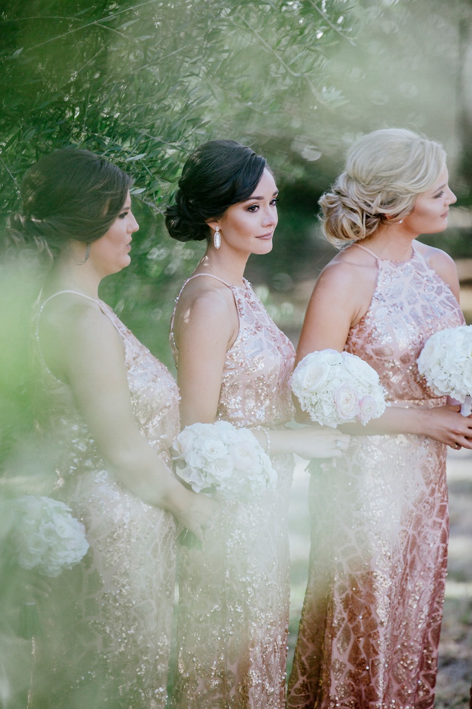 bridesmaids in rose gold