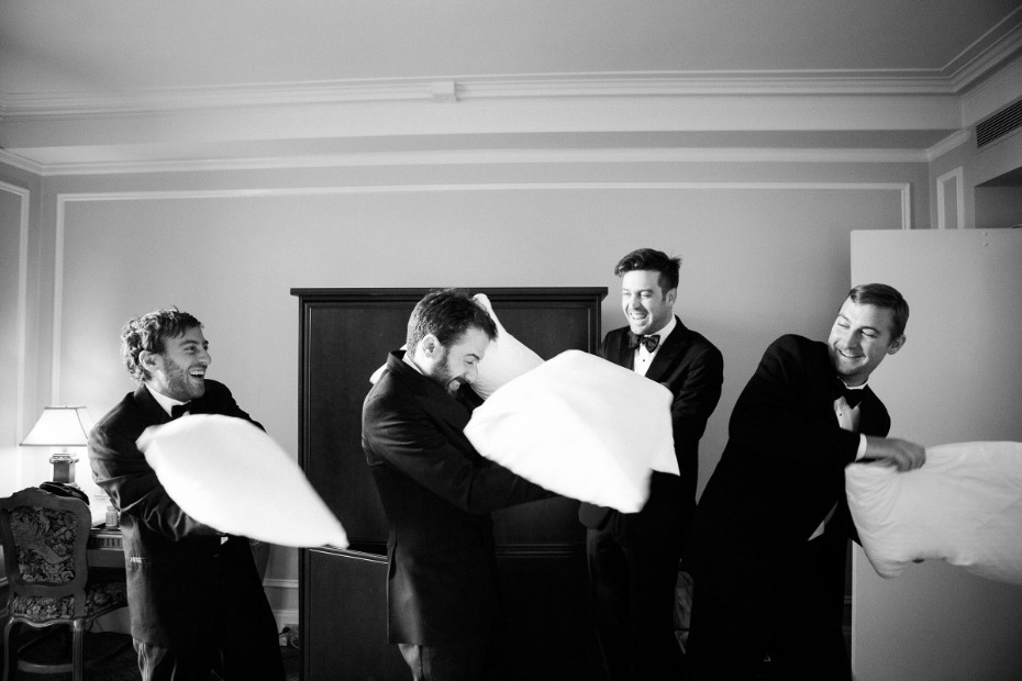 The Gold Collective Groom Pillow Fight