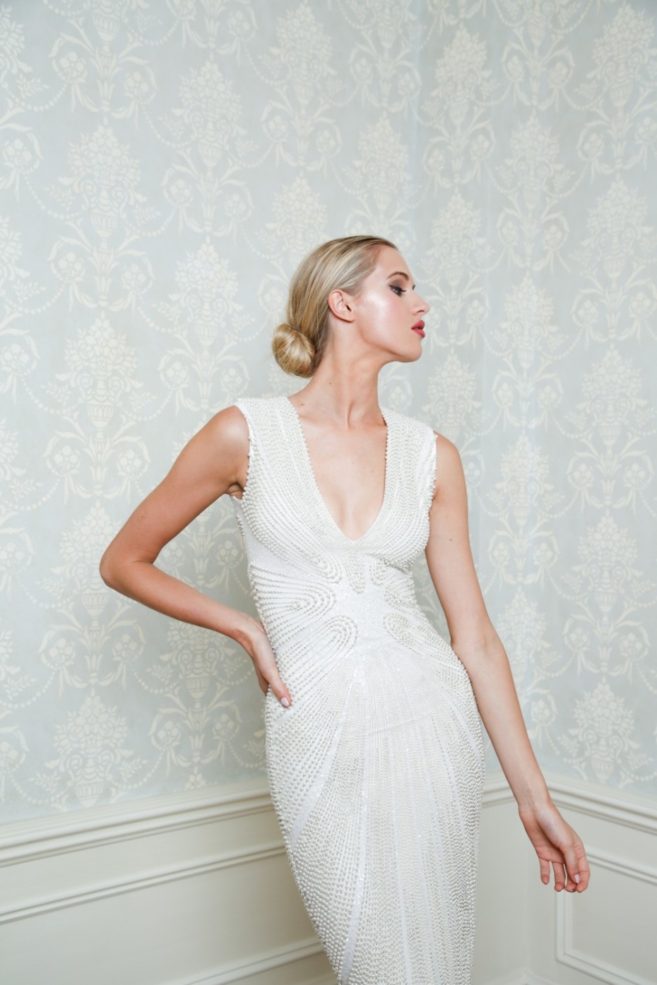 Elegant beaded bridal gown, perfect for a classic wedding