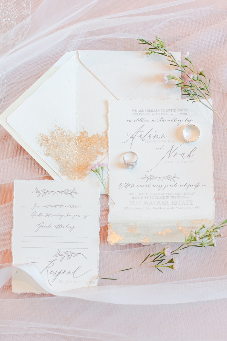 romantic gold wedding invitations